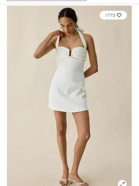 Urban Outfitters White Halter Mini Dress with Front Keyhole